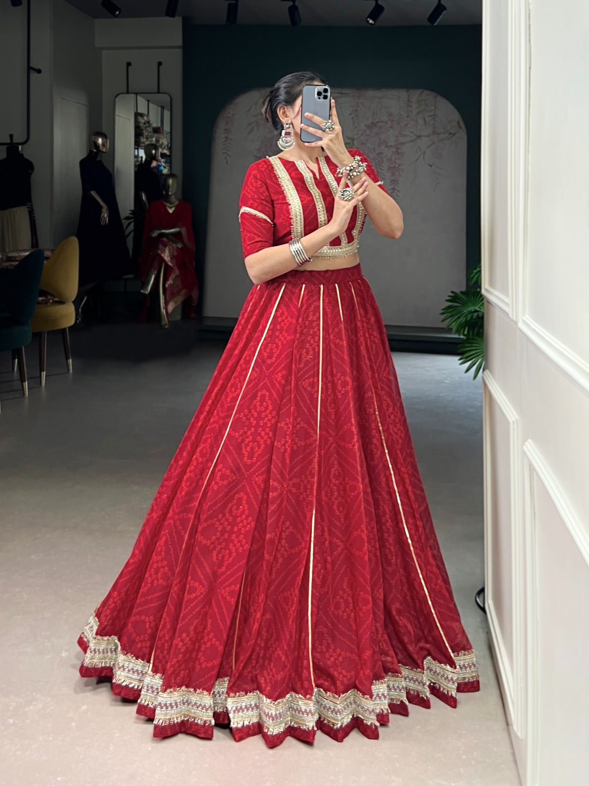 Elegant Maroon Stitched Lehenga with Golden Detailing" 40% off