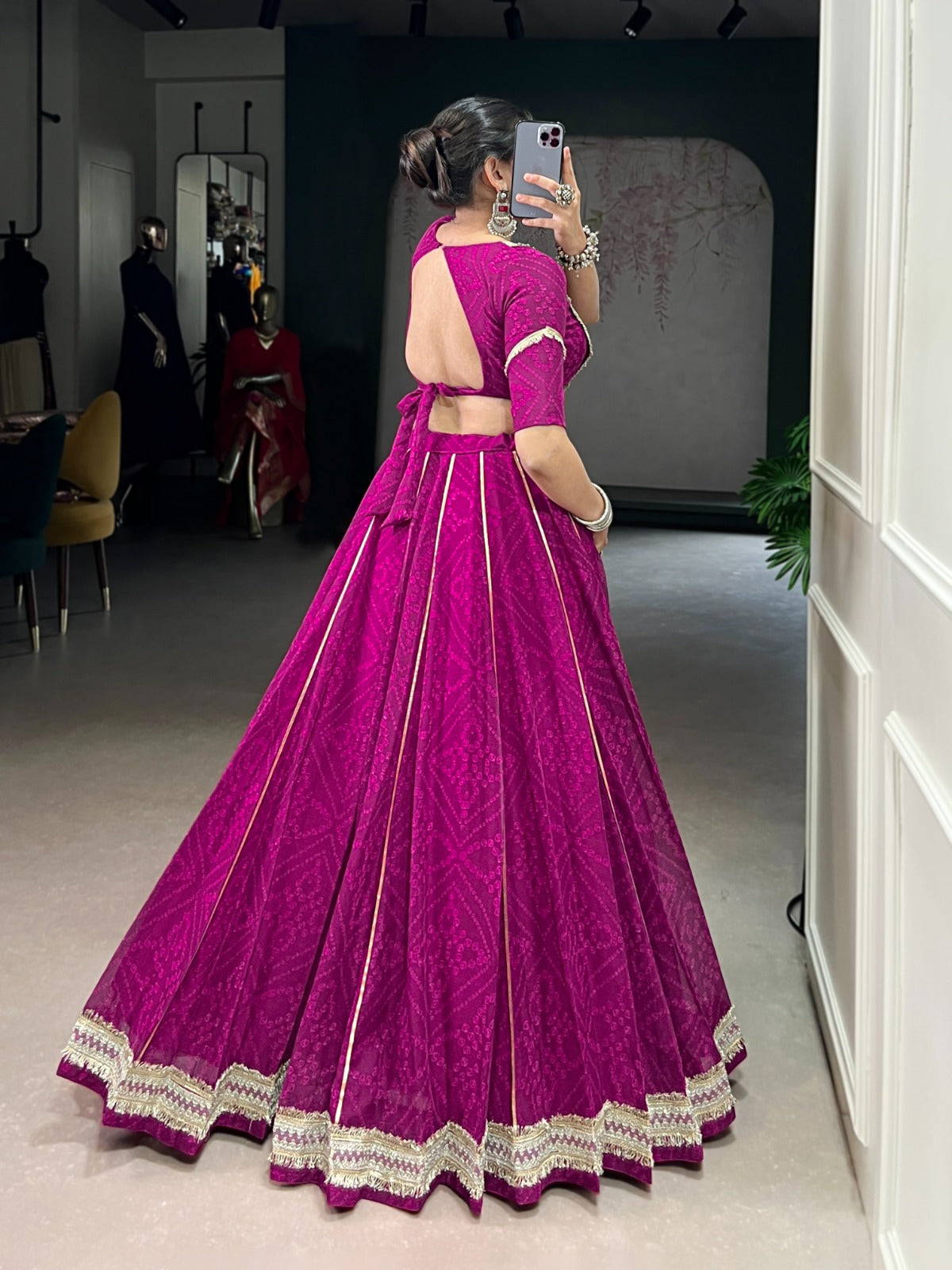 Magenta Stitched Lehenga with Golden Embroidery Work 40% Off