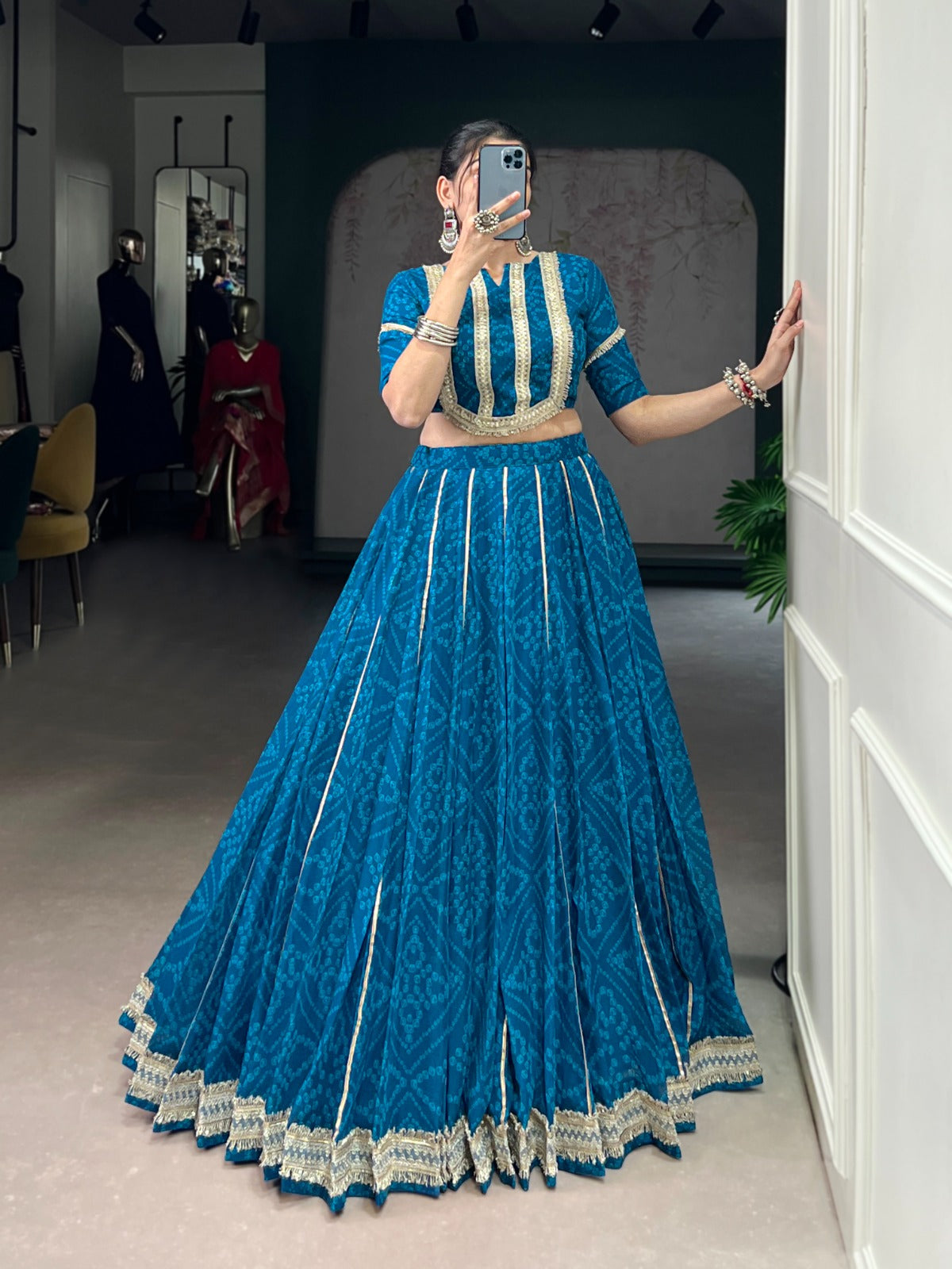 Royal Blue Stitched Lehenga with Traditional Golden Border with 40%off