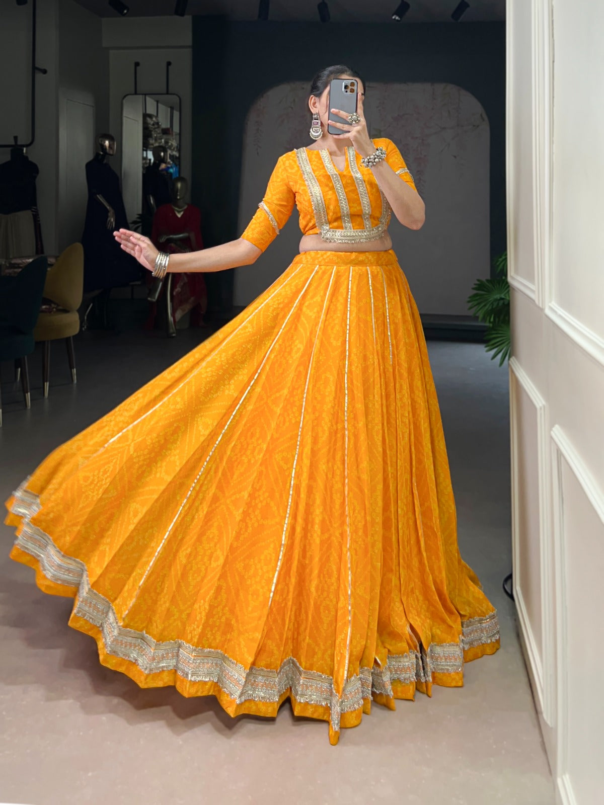 Sunshine Yellow Stitched Lehenga with Mirror & Golden Detailing with 40% off