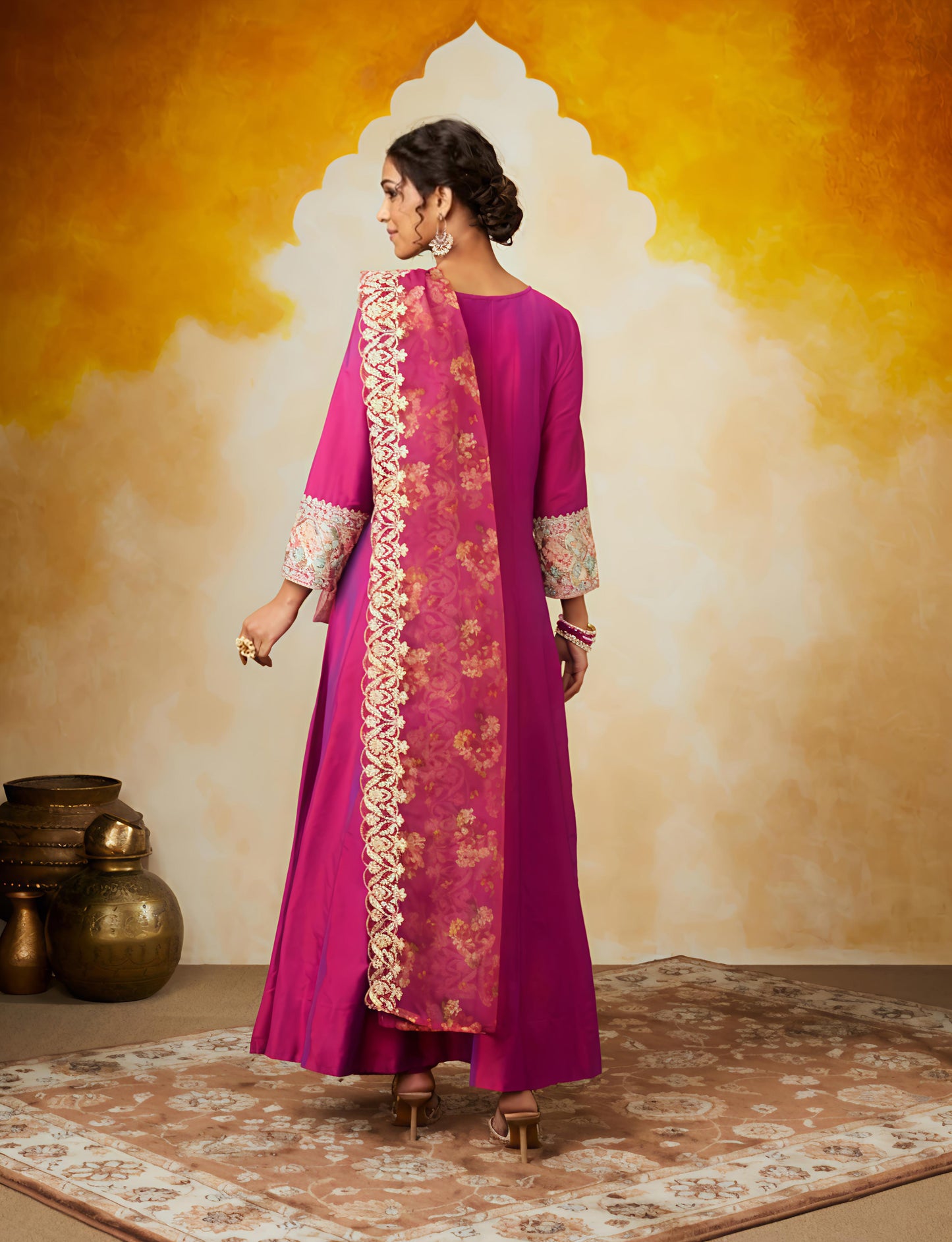 Elegant Pink Anarkali Kurta Set with Embroidered Dupatta