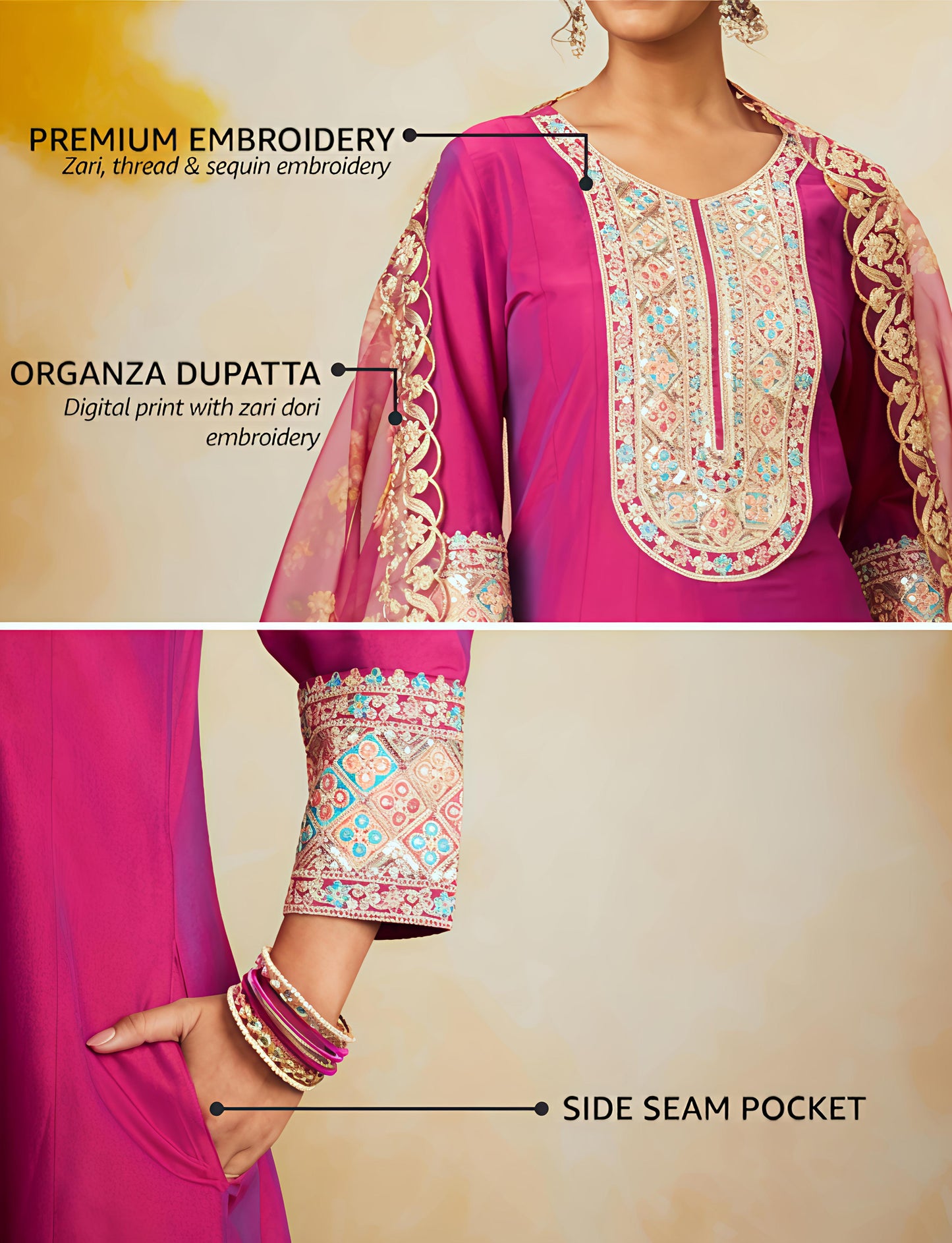 Elegant Pink Anarkali Kurta Set with Embroidered Dupatta
