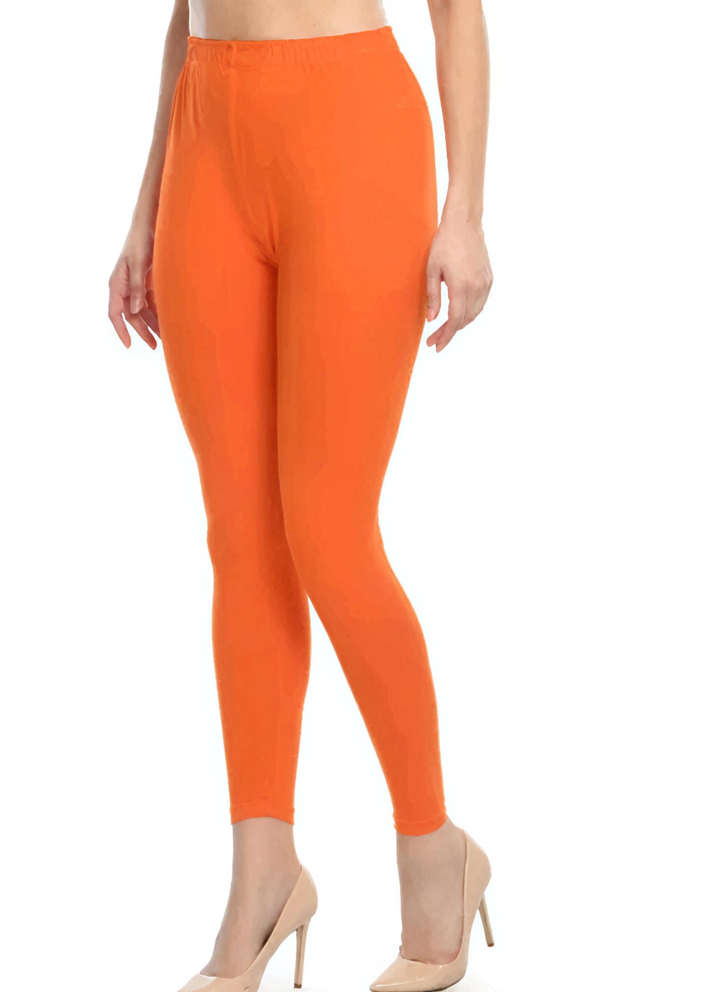 Trendoz Elegant Women Solid Cotton Lycra Super Quality Ankle Length Leggings Firozi, Orange Pack of 2