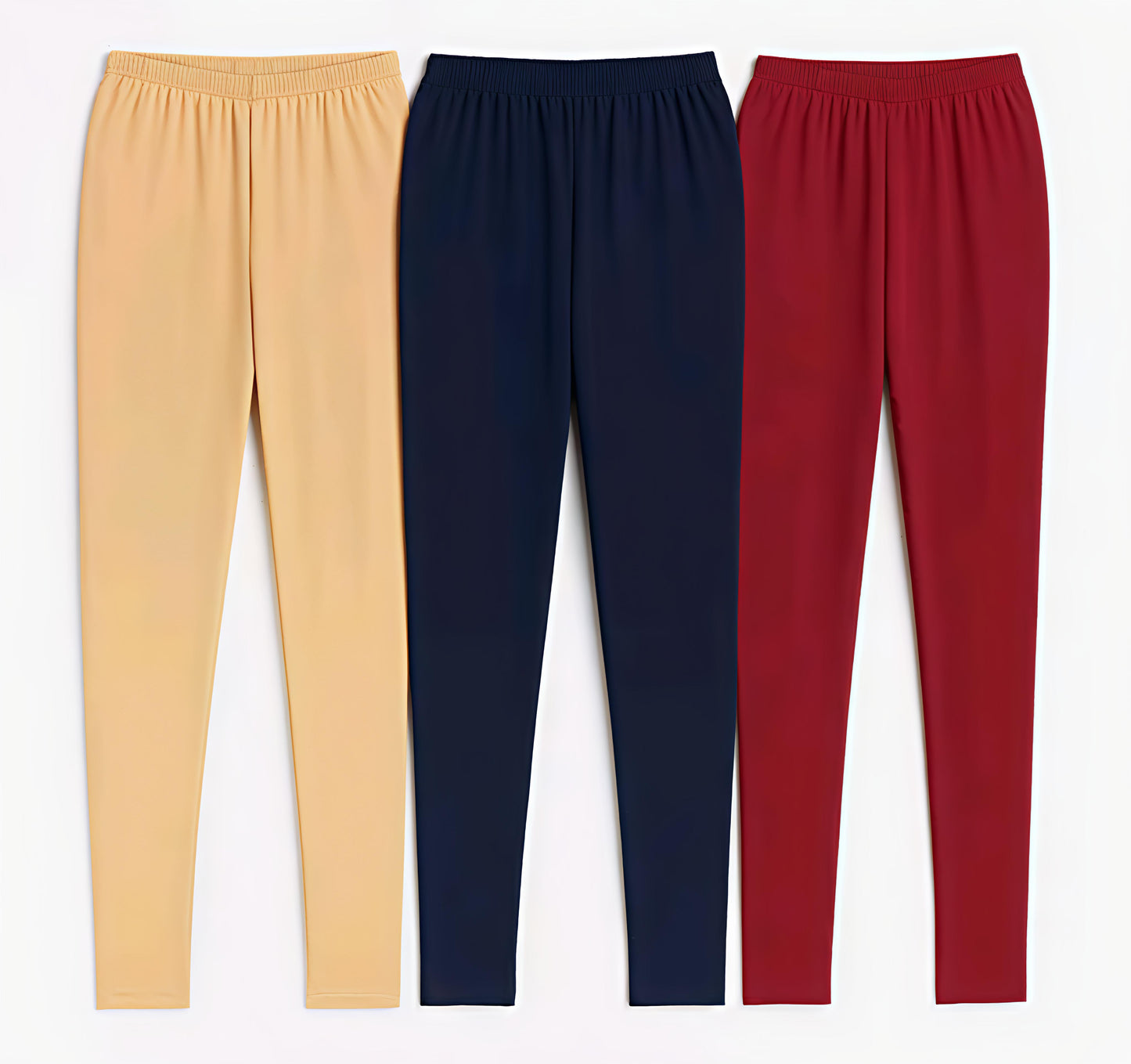 Full Length churidar Stretchable Leggings Combo (Beige, Navy Blue & Maroon) – Pack of 3