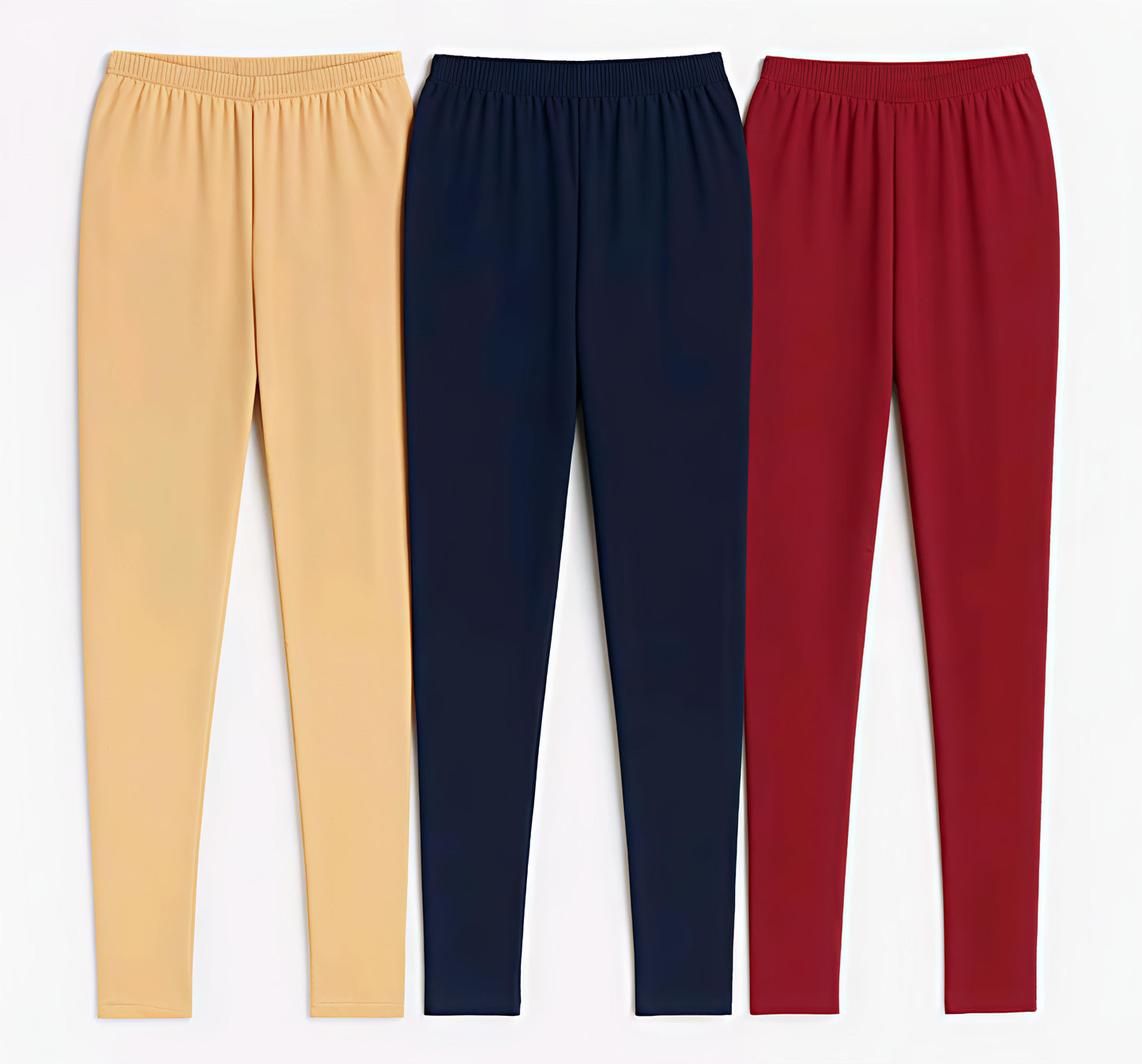 Full Length churidar Stretchable Leggings Combo (Beige, Navy Blue & Maroon) – Pack of 3