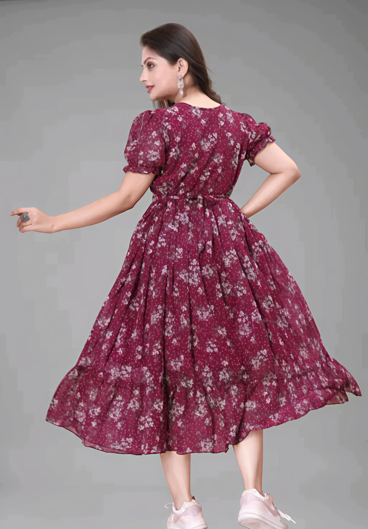 Wine Red Floral Printed Maxi Dress for Women" 🍷✨
