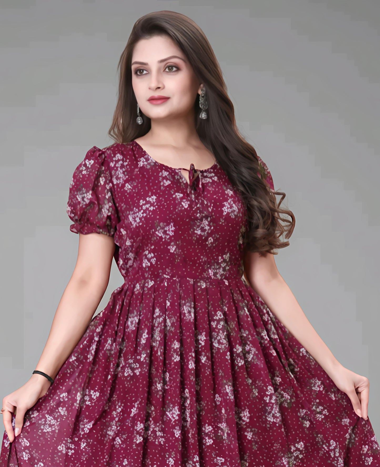 Wine Red Floral Printed Maxi Dress for Women" 🍷✨