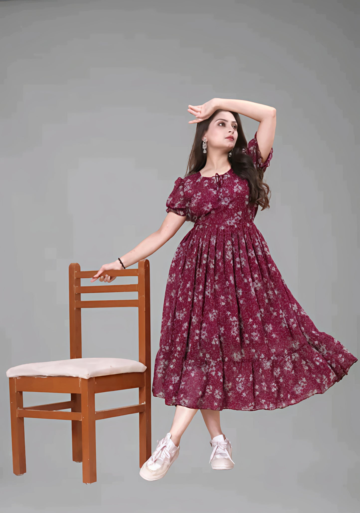 Wine Red Floral Printed Maxi Dress for Women" 🍷✨