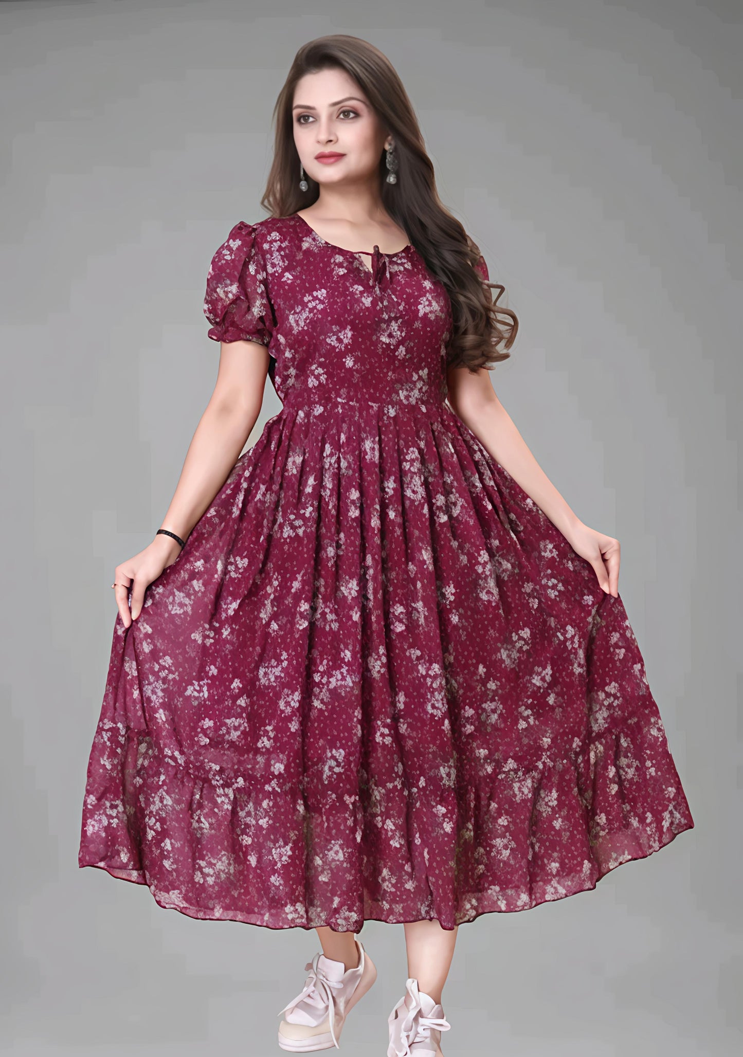 Wine Red Floral Printed Maxi Dress for Women" 🍷✨