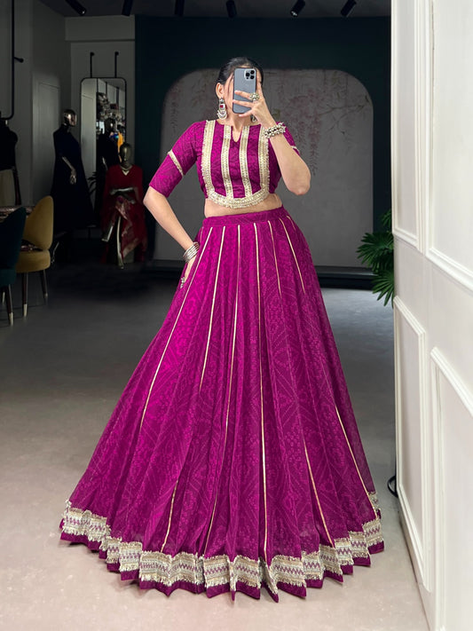 Magenta Stitched Lehenga with Golden Embroidery Work 40% Off