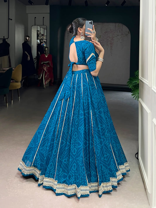 Royal Blue Stitched Lehenga with Traditional Golden Border with 40%off
