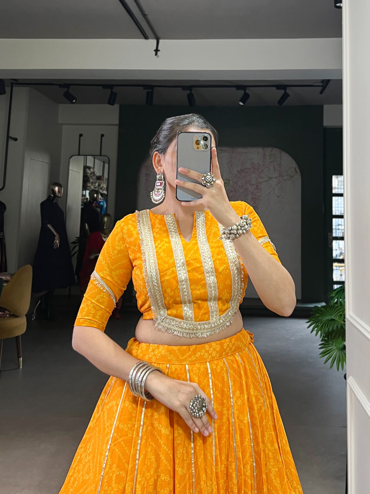 Sunshine Yellow Stitched Lehenga with Mirror & Golden Detailing with 40% off