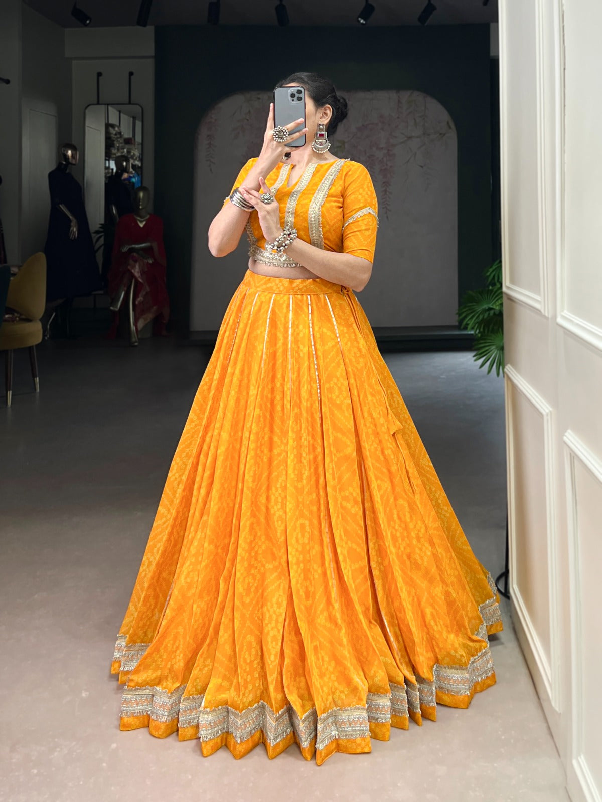 Sunshine Yellow Stitched Lehenga with Mirror & Golden Detailing with 40% off