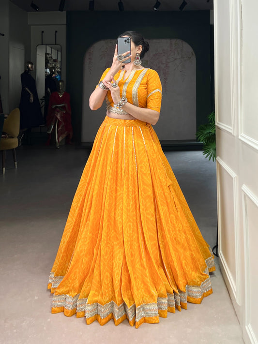 Sunshine Yellow Stitched Lehenga with Mirror & Golden Detailing with 40% off
