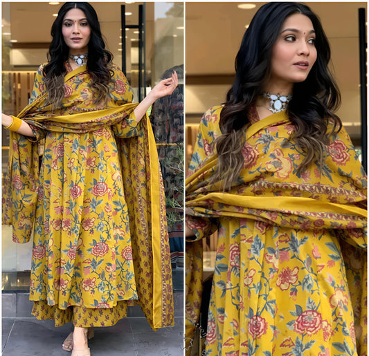 Golden Blossom Anarkali Set