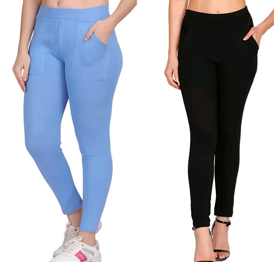 Trendoz Women's &amp; Girl's Ankle Length Pocket Jeggings 2pcs Combo&nbsp;