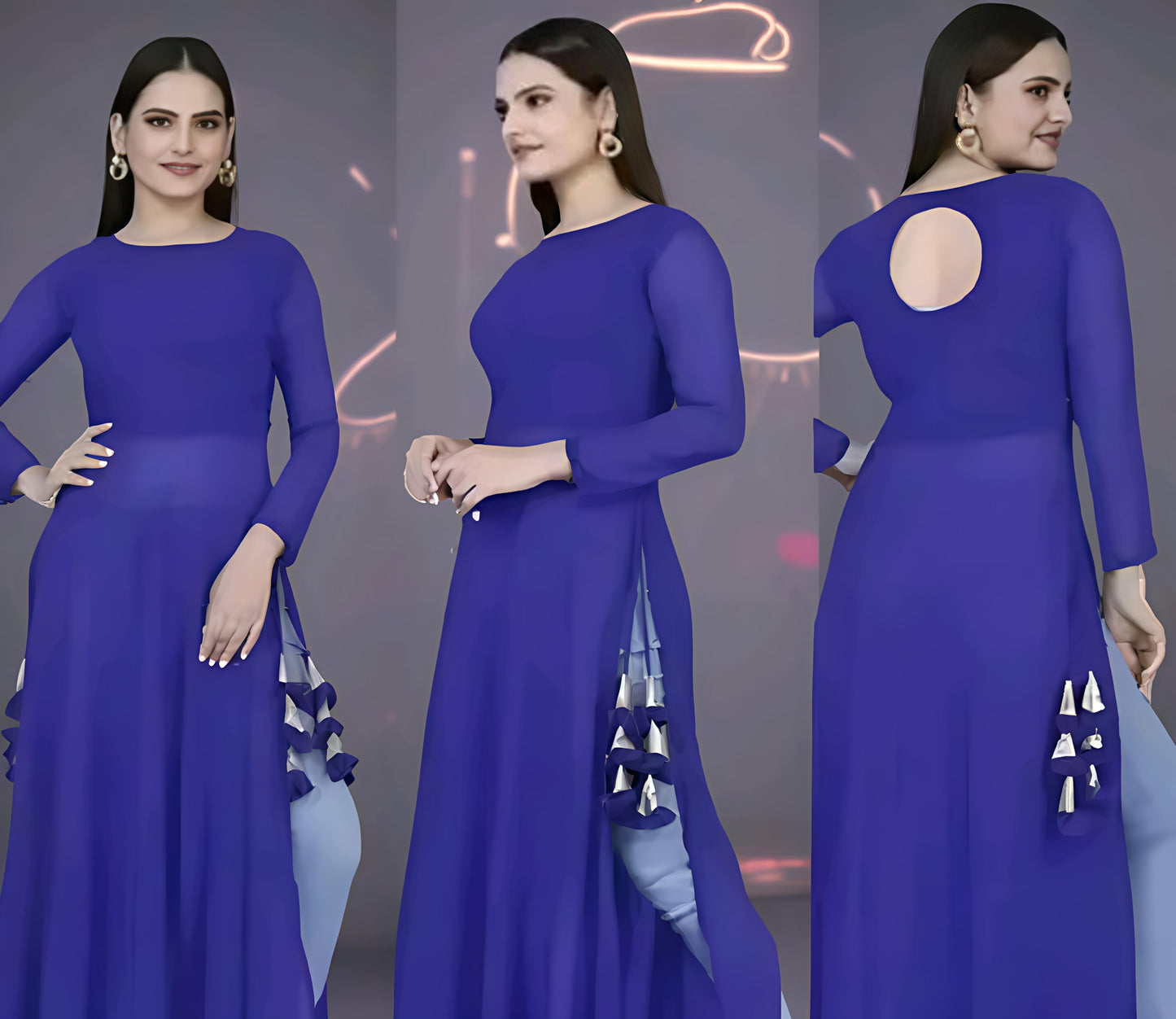 Women Embellished Georgette A-line Blue Kurti