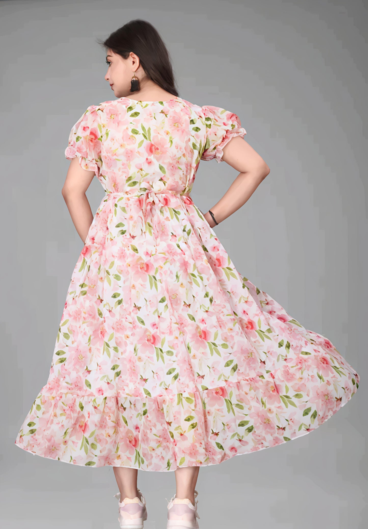 Light Pink Floral Print Maxi Dress for Women