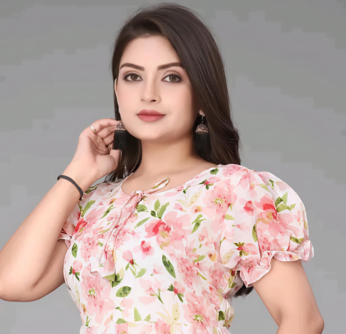 Light Pink Floral Print Maxi Dress for Women