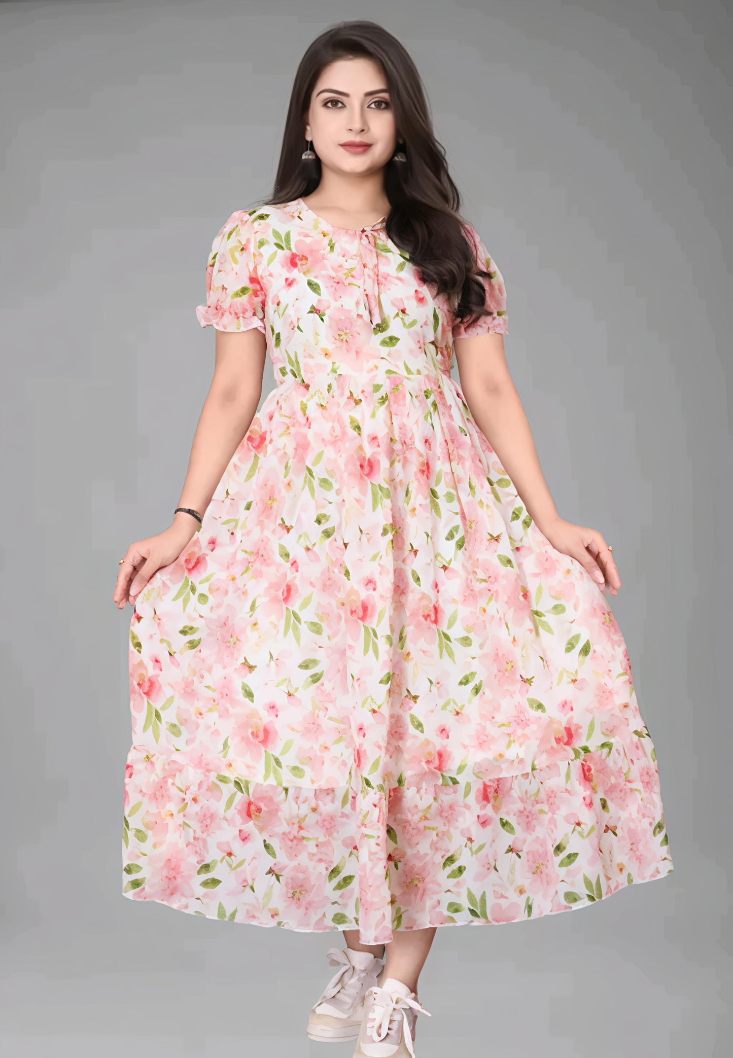 Light Pink Floral Print Maxi Dress for Women